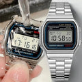 Stainless Steel Digital Watch for Men Silver Water Resistant